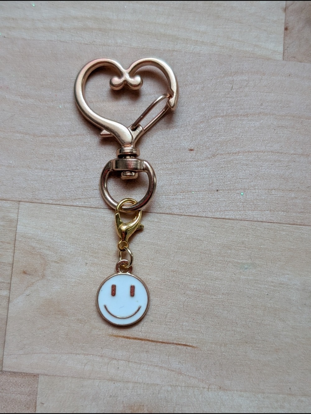 Gold Heart Keychain with White Smiley Charm
